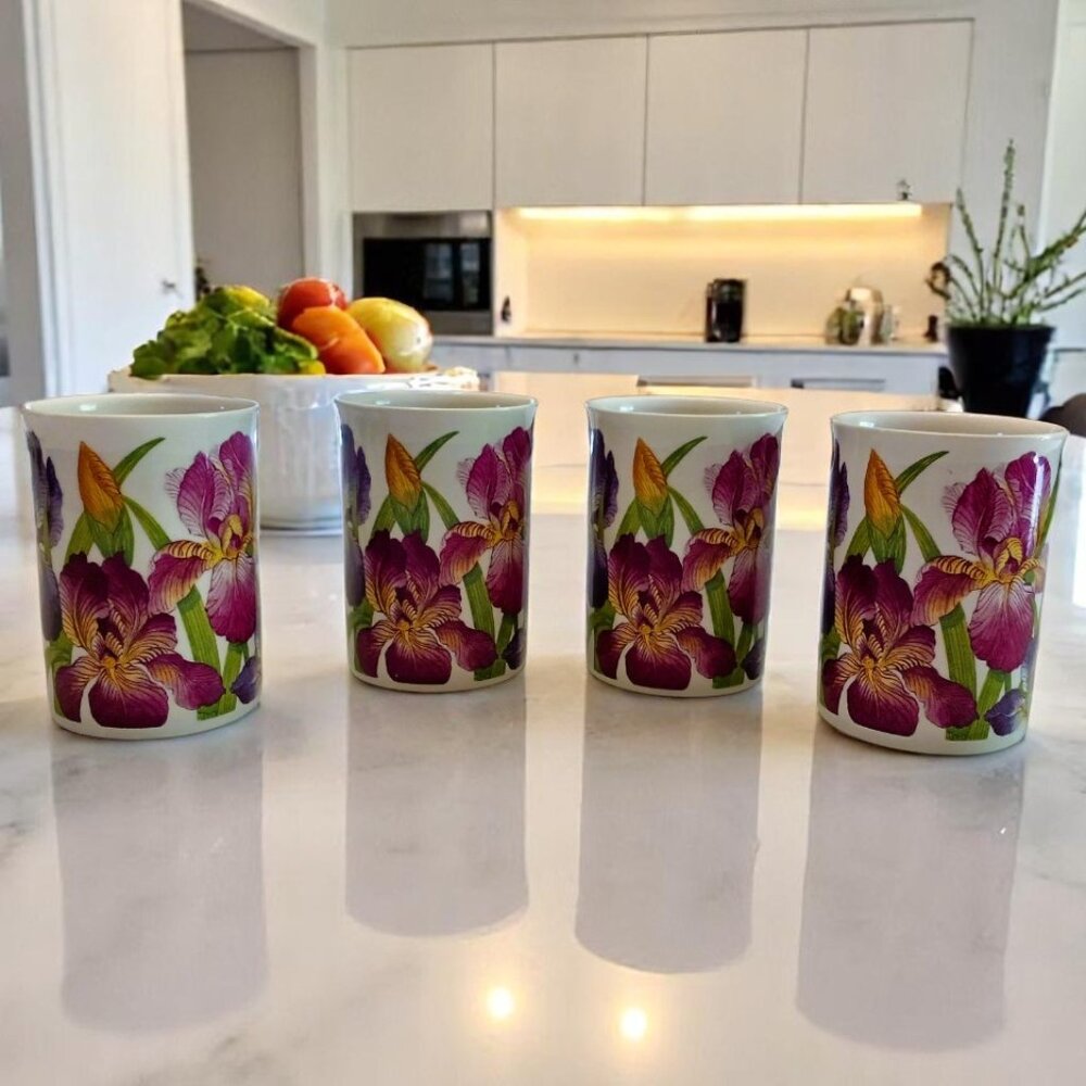 4pc set Vintage Roy Kirkham England Fine Bone China Mug Iris Coffee Tea Cup